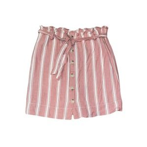 Loft Striped Linen Blend Skirt Women's Size Small Salmon White Tie Waist Buttons